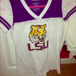 White and Purple V-Neck LSU t-shirt