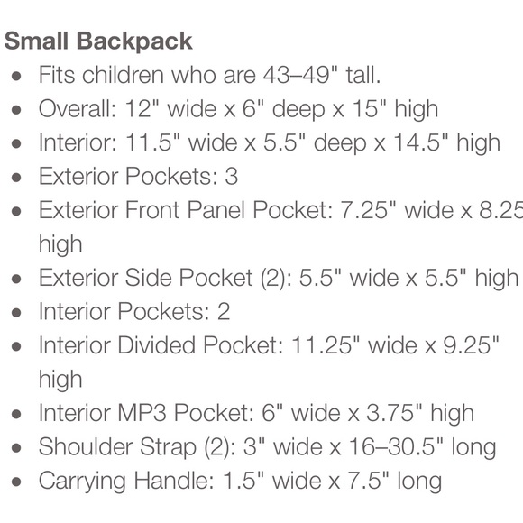 Description for backpacks