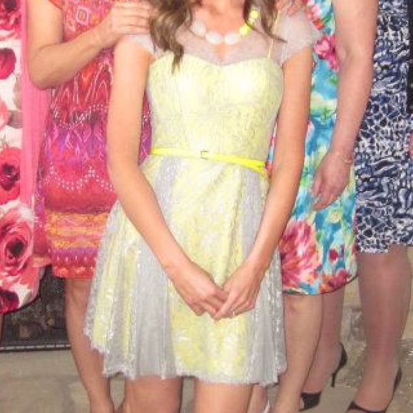 BCBG Yellow dress with grey overlay