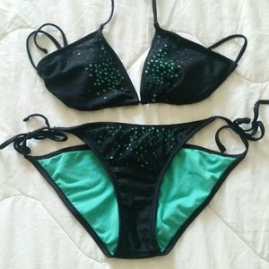 Black and green sting bikini laser cut dots EDC