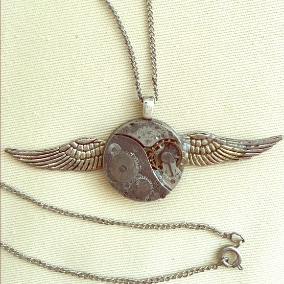 Angel wing steam punk necklace