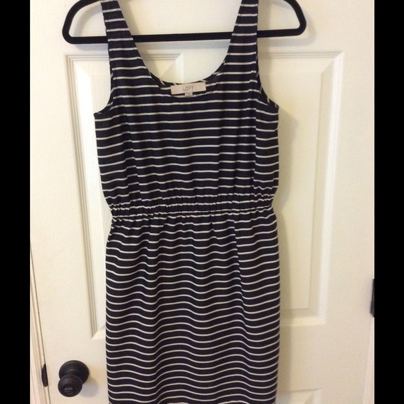 Ann Taylor LOFT black dress with white stripes