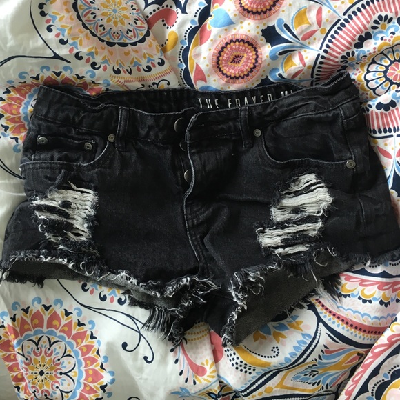 Black Frayed Mid Rise Shorts