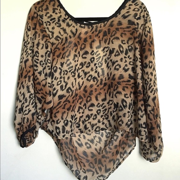 EUC Francesca's Sheer High/Low Leopard Blouse