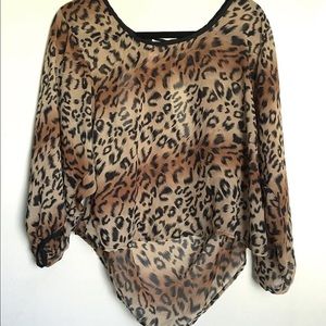 EUC Francesca's Sheer High/Low Leopard Blouse
