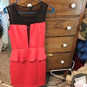 Pink & black peplum dress.