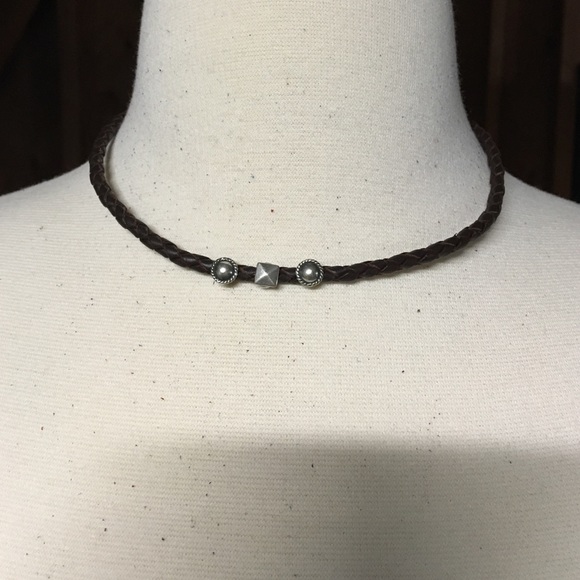 Braided bolo leather choker necklace studs