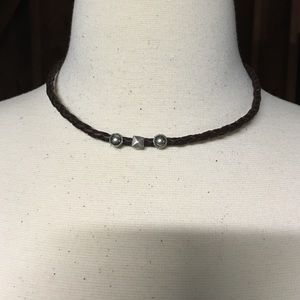 Braided bolo leather choker necklace studs