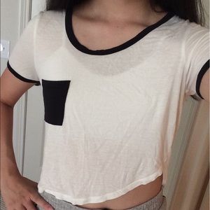 Asymmetrical short sleeve hemmed crop top