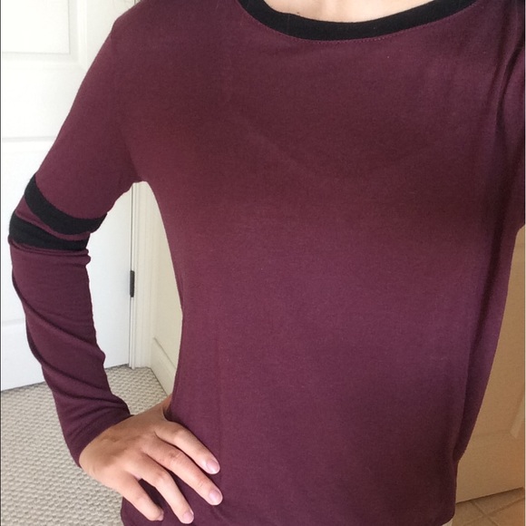 Maroon varsity stripe long sleeve T-shirt