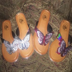 Two pairs of sparkly Butterfly Flip Flops