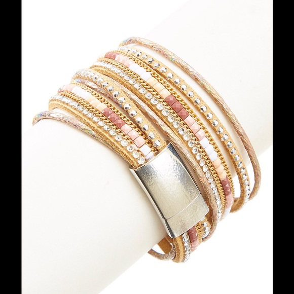 🎉HOST PICK/TAUPE RHINESTONE LEATHER WRAP BRACELET - Picture 2 of 11