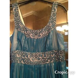 Adrianna Papell silk blue embellished formal dress