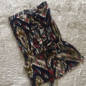 Strapless Ikat Print Romper