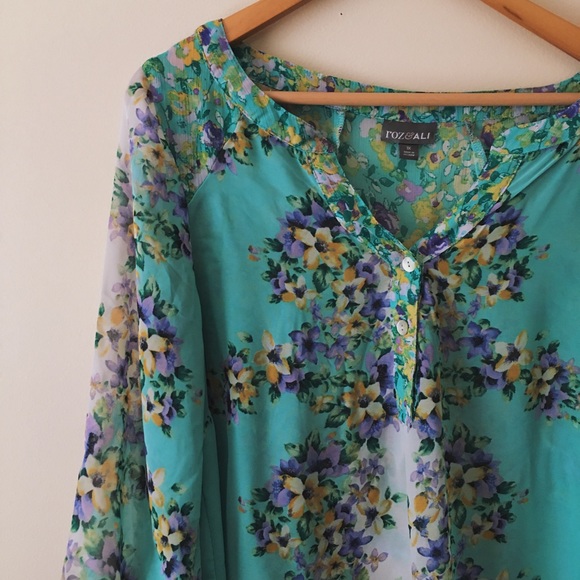Blue Floral Sheer Top