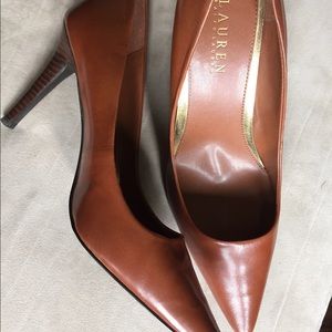 Ralph Lauren cognac colored leather heels.