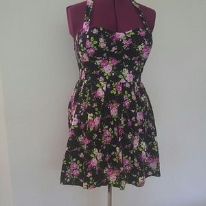 No Boundaries Black floral halter dress