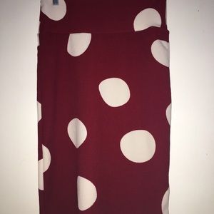 Dark red LulaRoe Cassie small w/ white polka dots