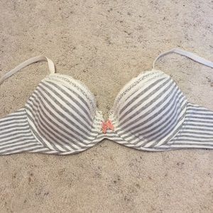 Gray and white striped, barely worn 34B bra