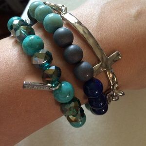 Cookie lee bracelet cross blue turquoise 3 strand