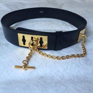 Celine Black Leather Belt with Lock Closure