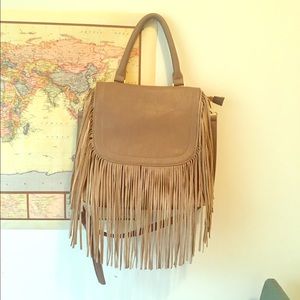 Taupe leather fringe handbag!