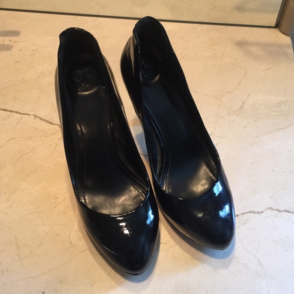 BCBG black platform patent leather heels.