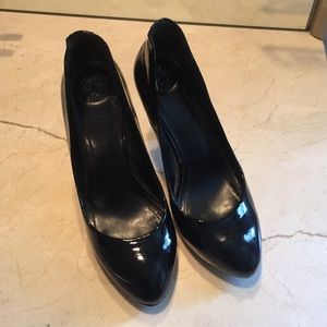 BCBG black platform patent leather heels.