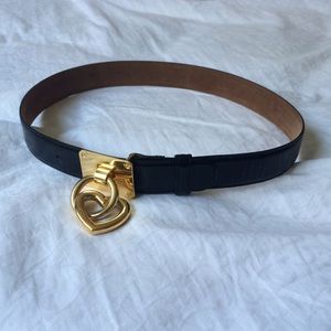 Moschino Black Leather Belt with Gold Heart Charm