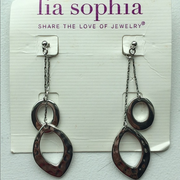 Lia Sophia hammered silver dangle earrings NWT