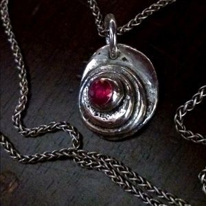 Rock & Soul silver pendant necklace w/ single ruby
