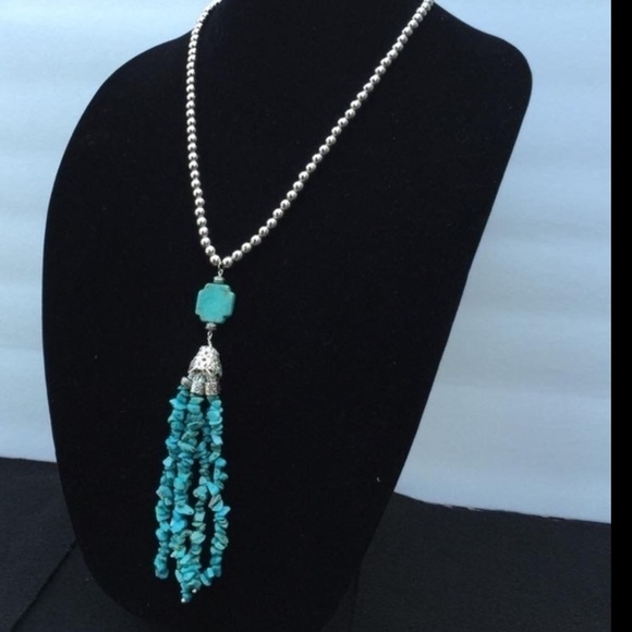Vintage Monet Chain Turquoise Tassel Necklace - Picture 1 of 3