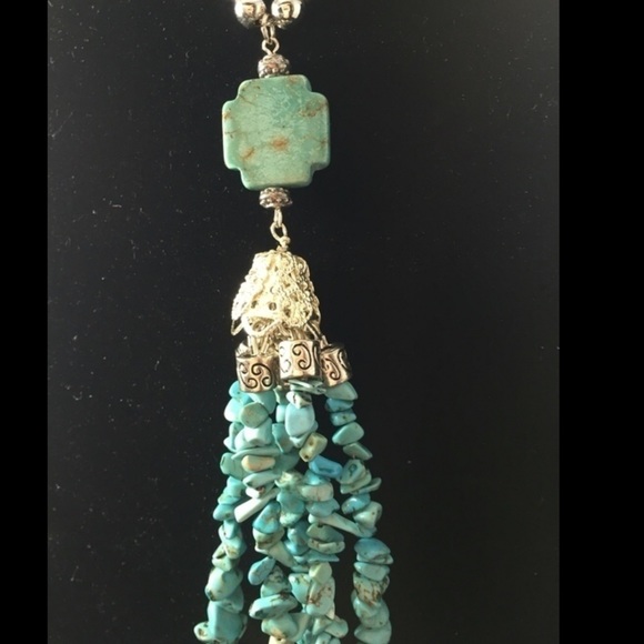Vintage Monet Chain Turquoise Tassel Necklace - Picture 2 of 3
