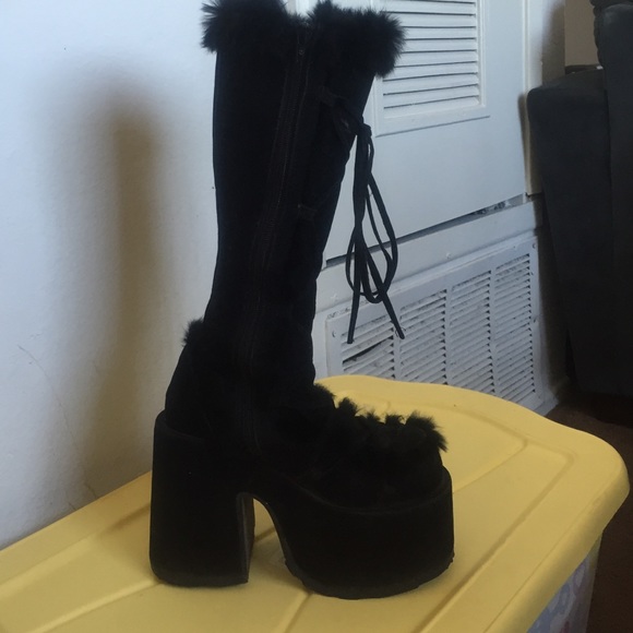 311 Camel Veggie Suede Gogo Boots in Black