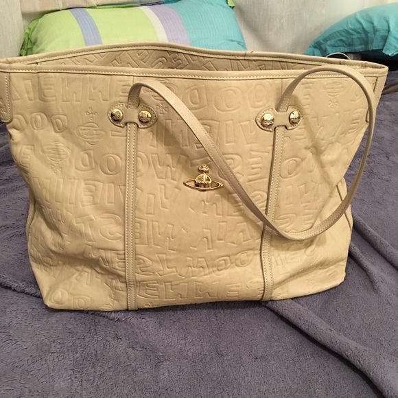 Vivienne Westwood letter print nude large tote bag