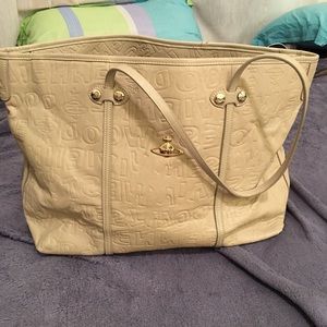 Vivienne Westwood letter print nude large tote bag