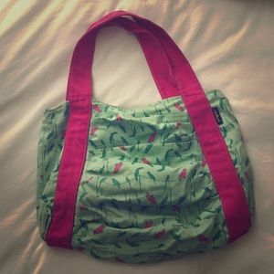 Green and pink bird pattern hand bag!