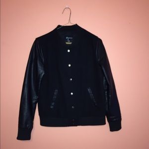 Faux leather letterman jacket