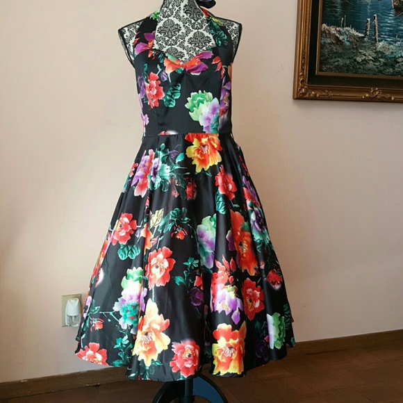 Black floral swing dress