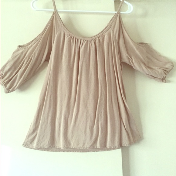 Tan off the shoulder blouse
