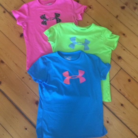 Three dry fit tee shirts. Pink, blue, green. SOLD
