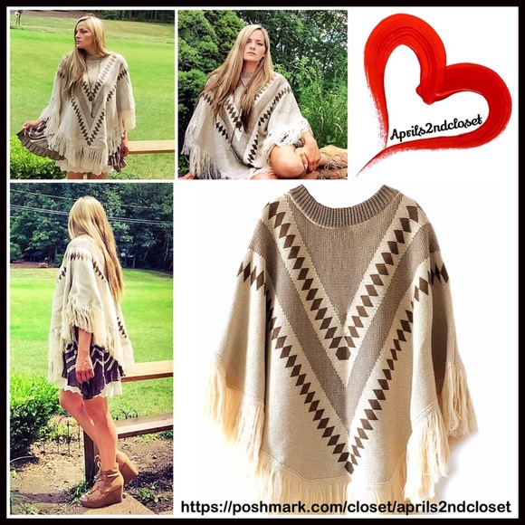 ❗️1-HOUR SALE❗️PONCHO Pullover Fringe Trim - Picture 3 of 4