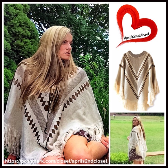 ❗️1-HOUR SALE❗️PONCHO Pullover Fringe Trim - Picture 4 of 4