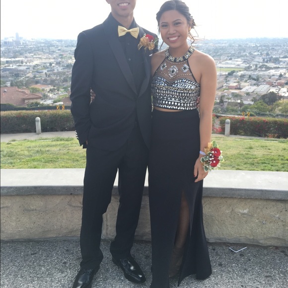 Black two piece prom dress