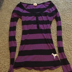 VS PINK long sleeve, purple and black stripped