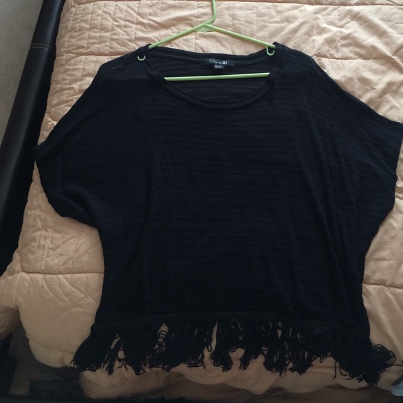 black forever 21 top with fringe detail
