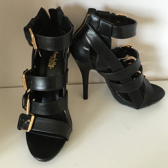 Black buckle stilettos