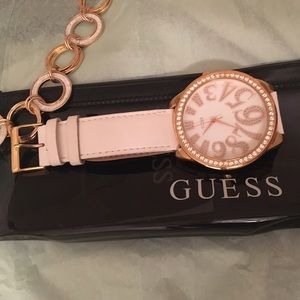 White and gold guess watch
