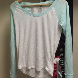 Pink light blue baseball tee