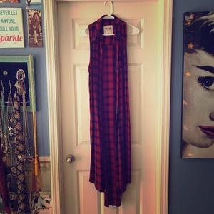 Merona Red Plaid Tunic Buttondown